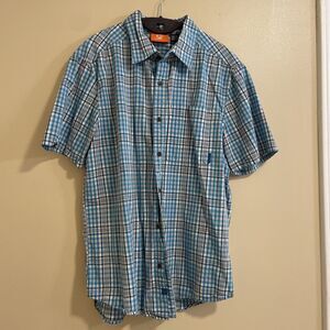 Merrell Short Sleeve Blue Plaid Button Down Shirt - Size M